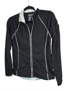 Lauren Ralph Lauren Black Zip-Front Active Jacket with White Trim